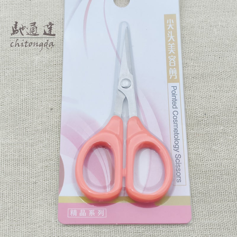 مقص تجميل صغير بمقبض مستقيم من الفولاذ المقاوم للصدأ، مقص يدوي للطلاب، مقص مكياج لتقليم الحواجب - Image 5